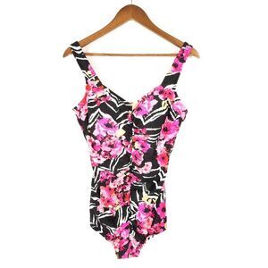 Maxine of Hollywood Ruched Slimming Floral Swimsuit Size Large